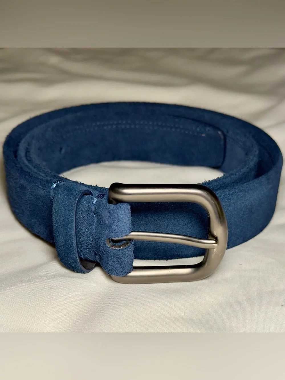 Blue Genuine Suede Belt with Silver Hardware